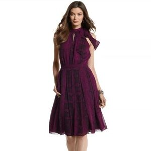 White House Black Market Python Snake Chiffon Dress Plum Purple